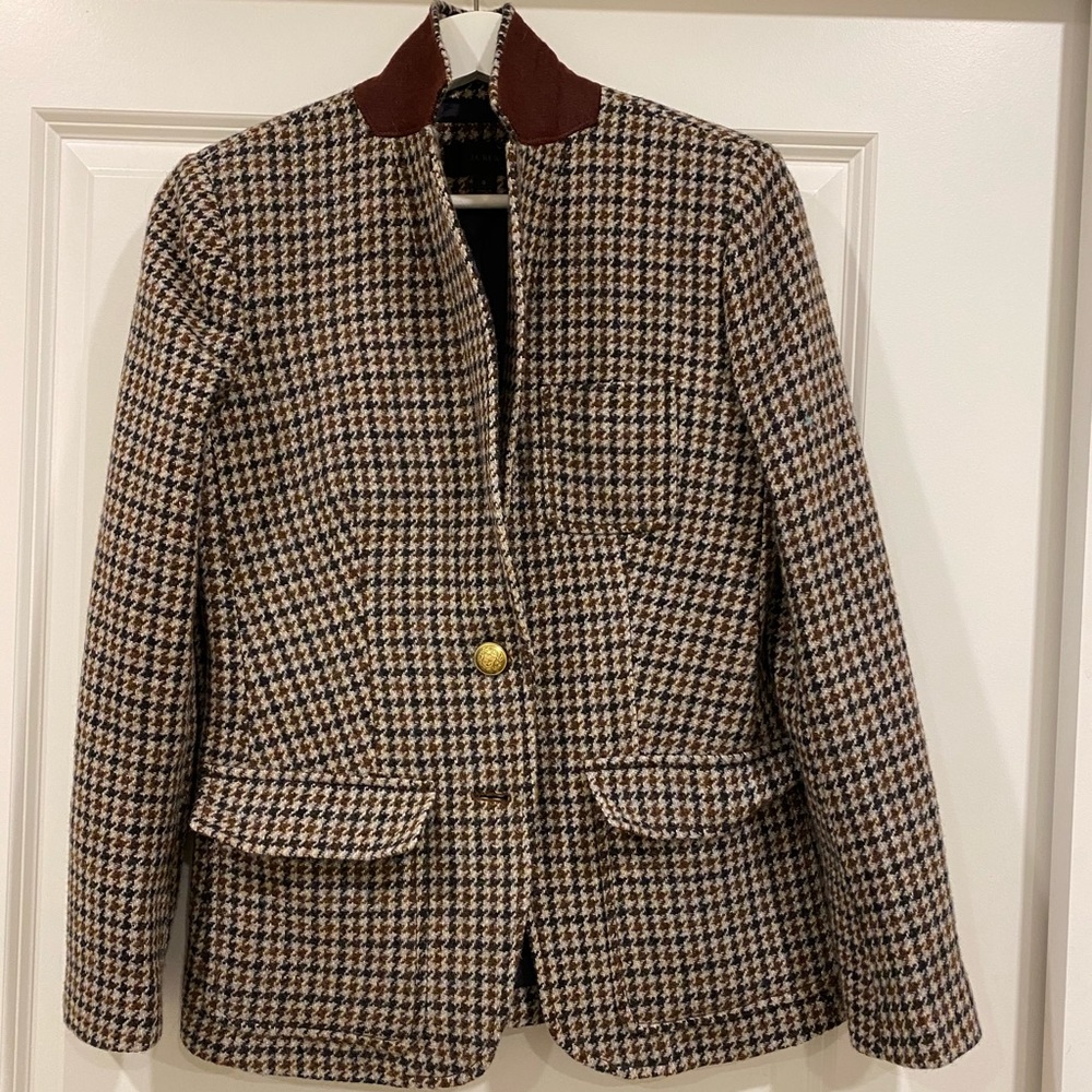 J. Crew Brown and Cream Houndstooth Wool Blazer